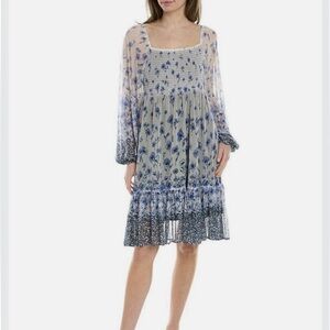 Gabby Skye Blue and White Smocked Sundress with Bishop Sleeves